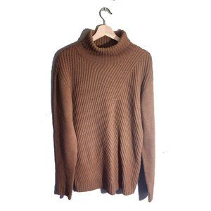 Brown Color Slim Fit Turtleneck Sweatshirt